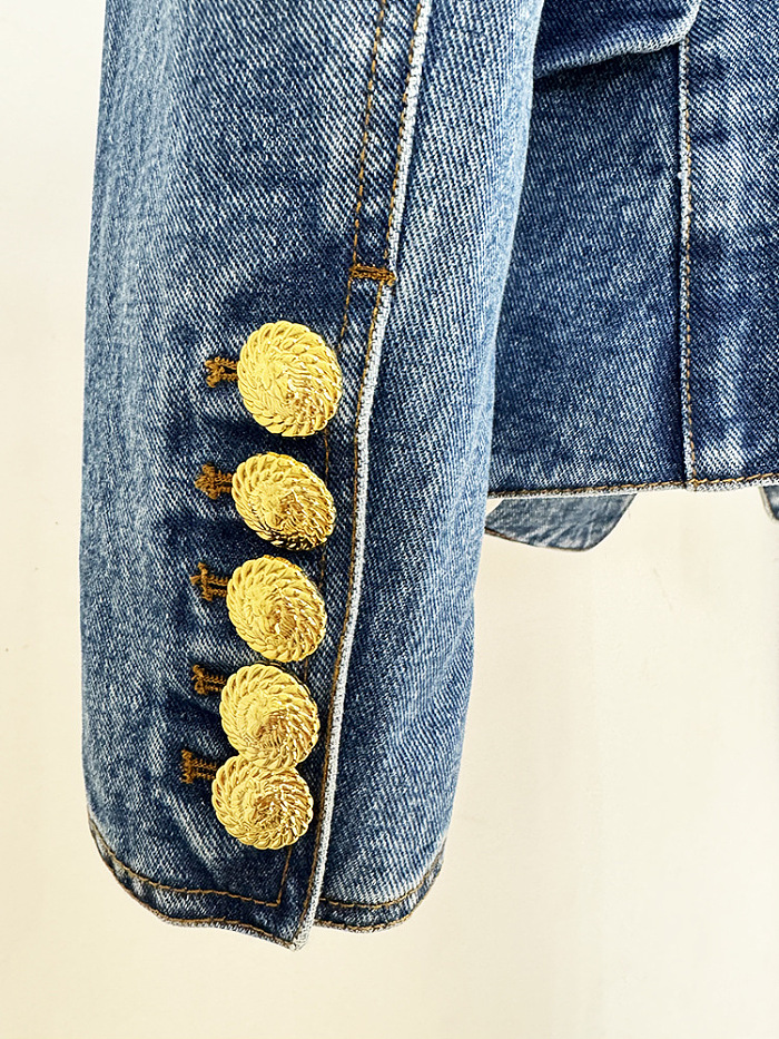 SUPER WHOLESALE| Denim Blazer Skirt Set with Gold Buttons