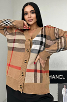 SUPER WHOLESALE| Plaid Knitted Cardigan Top