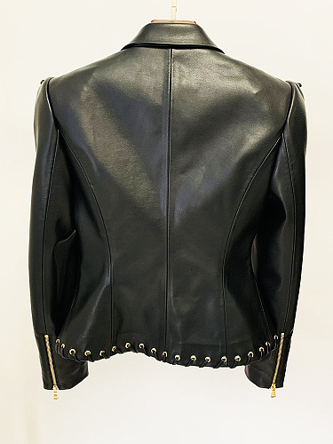 SUPER WHOLESALE|Eyelet Lace-up Fitted Leather Blazer