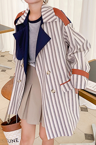 SUPER WHOLESALE| Striped Trench Coat