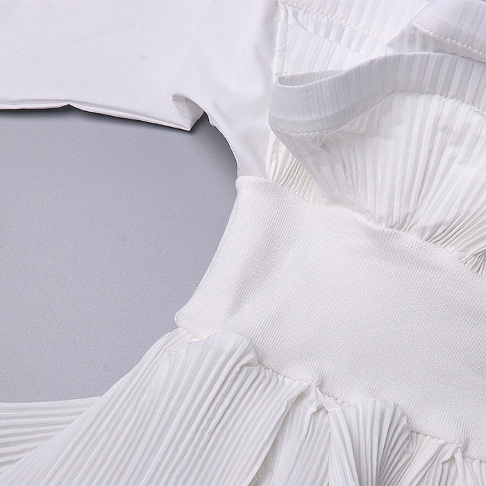 SUPER WHOLESALE| Lantern Sleeves Lotus Waist Top with Buckle