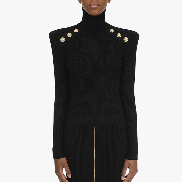 SUPER WHOLESALE| High Neck Knitted Blouse