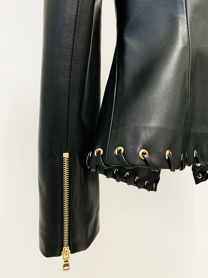 SUPER WHOLESALE|Eyelet Lace-up Fitted Leather Blazer