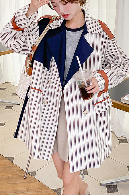 SUPER WHOLESALE| Striped Trench Coat