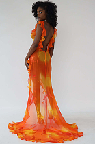 SUPER WHOLESALE| Lace-trimmed backless High-slit Gown