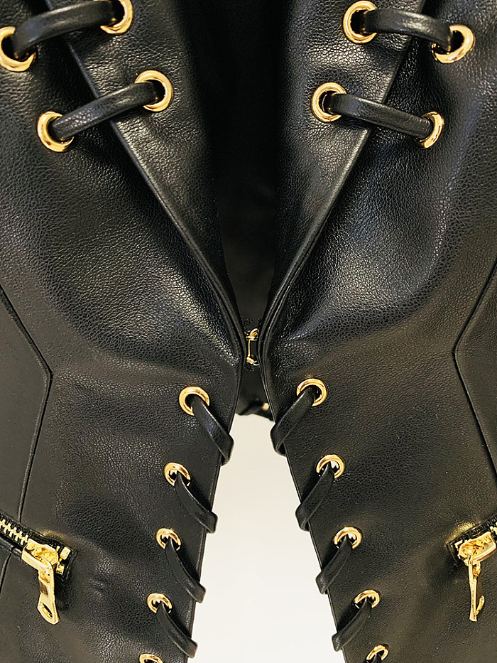 SUPER WHOLESALE|Eyelet Lace-up Fitted Leather Blazer