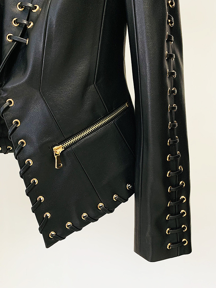 SUPER WHOLESALE|Eyelet Lace-up Fitted Leather Blazer