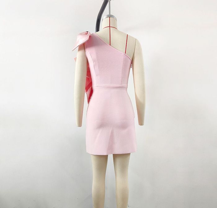 SUPER WHOLESALE|  Bows One Shoulder Mini Dress