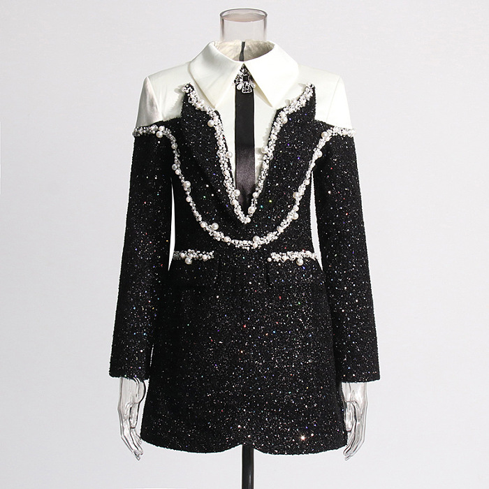 SUPER WHOLESALE| Detailed Patchwork Pearl Dress