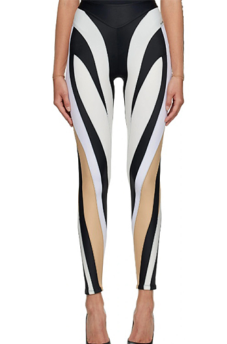 SUPER WHOLESALE|  Patchwork Leggings in White and Blue