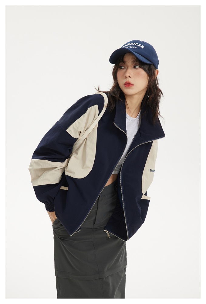 SUPER WHOLESALE|  Patchwork Track Jacket in Two Tones