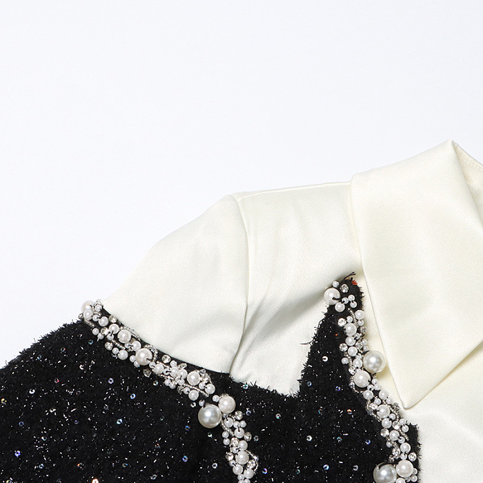 SUPER WHOLESALE| Detailed Patchwork Pearl Dress