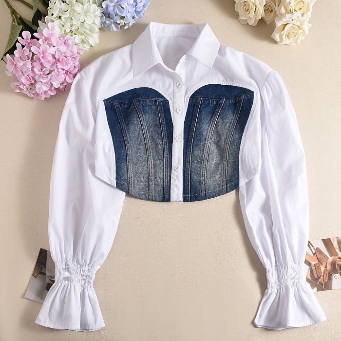 SUPER WHOLESALE|  Lantern Sleeve Patchwork Shirt
