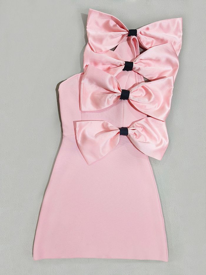 SUPER WHOLESALE|  Bows One Shoulder Mini Dress