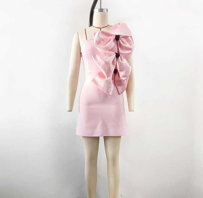 SUPER WHOLESALE|  Bows One Shoulder Mini Dress
