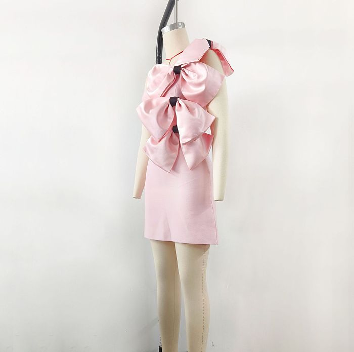SUPER WHOLESALE|  Bows One Shoulder Mini Dress