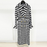 SUPER WHOLESALE|  Black and White Diamond Check Belted Long Trench Coat