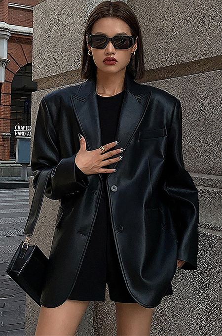 SUPER WHOLESALE| Pu Blazer Jacket