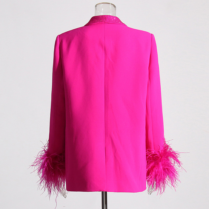 SUPER WHOLESALE|  Feather Cuffs Bling Blazer Top