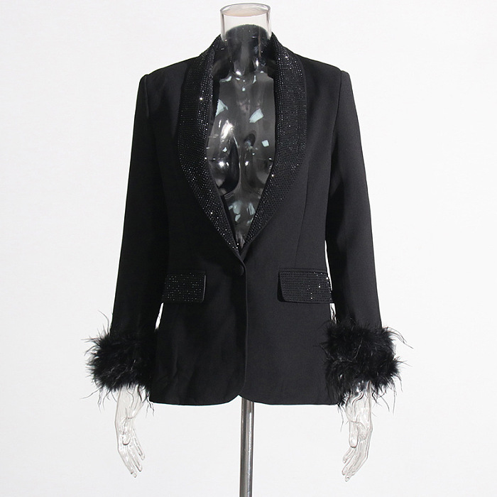 SUPER WHOLESALE|  Feather Cuffs Bling Blazer Top