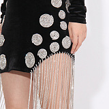 SUPER WHOLESALE|  Bling Fringe Plugnging Neck Dress