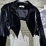SUPER WHOLESALE|  Pu Material Chain Crop Jacket Top