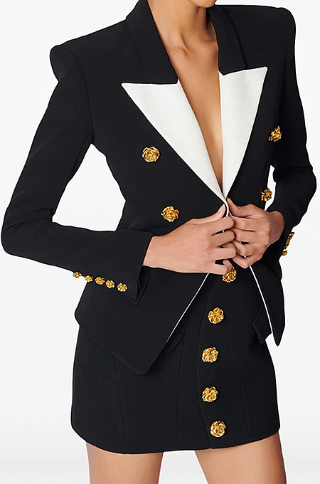 SUPER WHOLESALE| Big Collar Blazer & Skirt Set