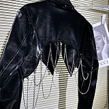 SUPER WHOLESALE|  Pu Material Chain Crop Jacket Top