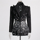 SUPER WHOLESALE|  Rhinestone Blazer Collar Dress