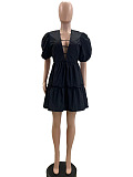 SUPER WHOLESALE| Puffy Shoulder A Shape Dress