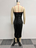 SUPER WHOLESALE| Pu Material Strapless Long Dress