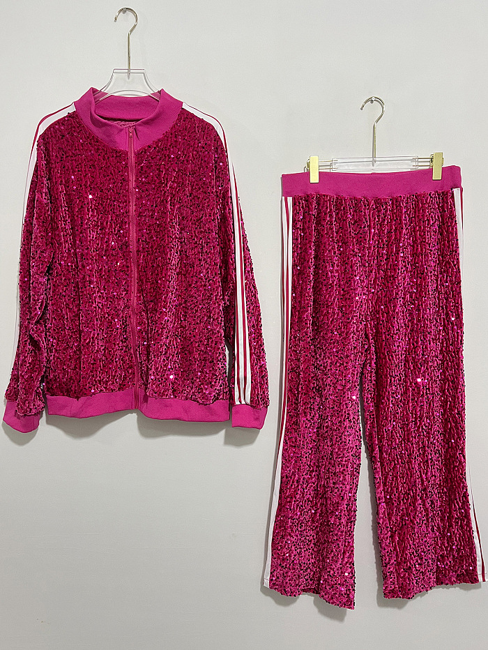 SUPER WHOLESALE| Sequins Bling Stripy Sporty Set