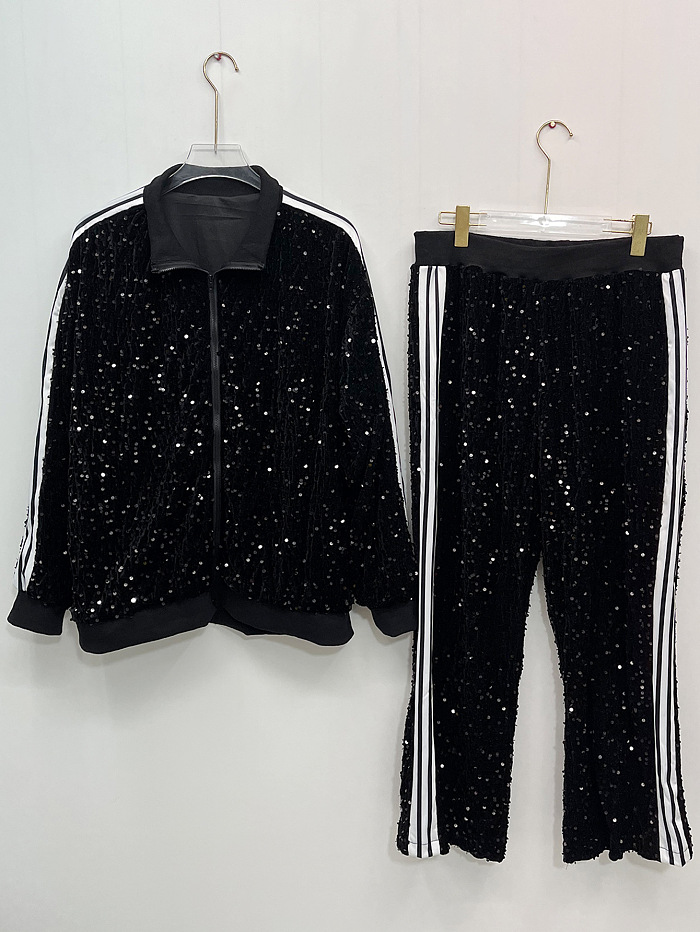 SUPER WHOLESALE| Sequins Bling Stripy Sporty Set