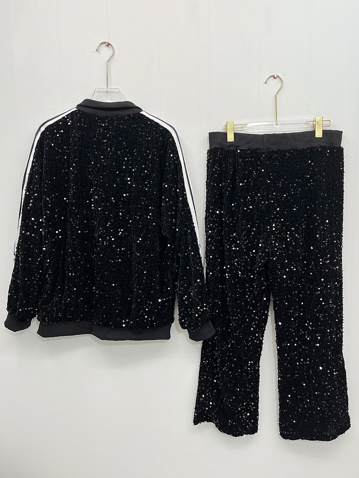 SUPER WHOLESALE| Sequins Bling Stripy Sporty Set