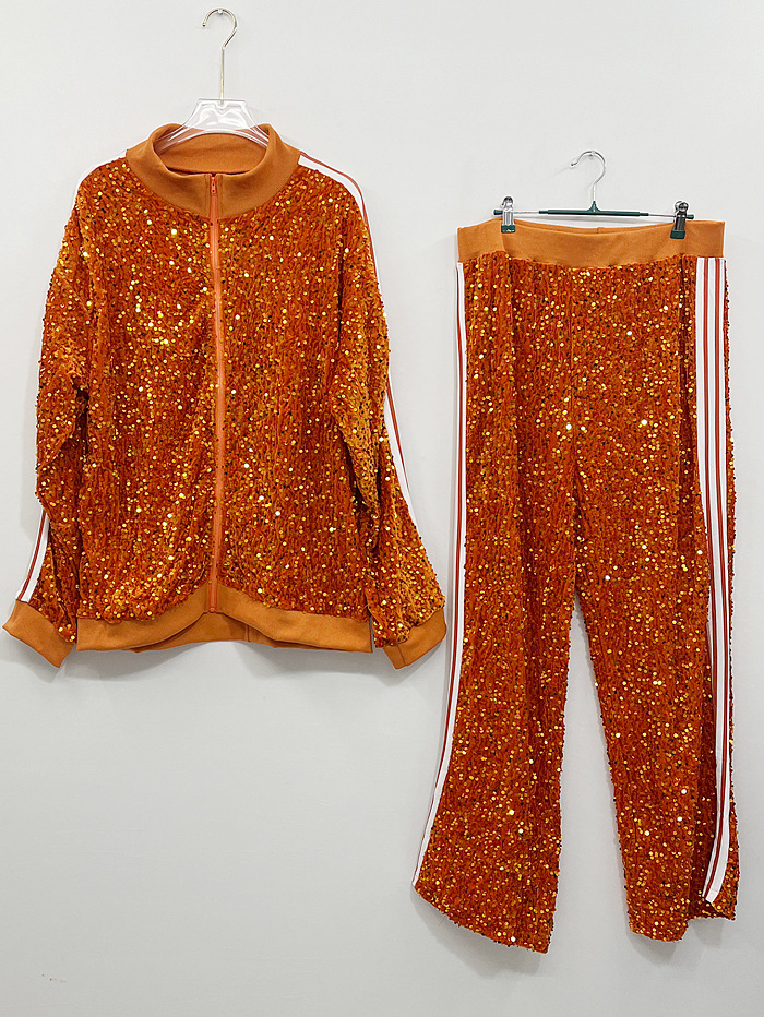 SUPER WHOLESALE| Sequins Bling Stripy Sporty Set