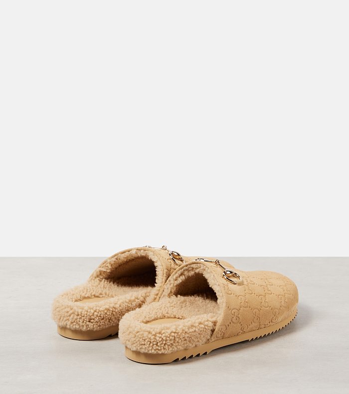 SUPER WHOLESALE| Horsebit Shearling-lined Suede Mules