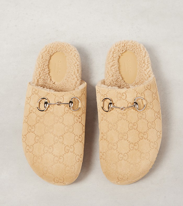 SUPER WHOLESALE| Horsebit Shearling-lined Suede Mules