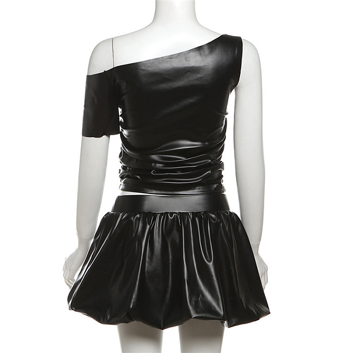SUPER WHOLESALE |  Asymmertrical Shoulder Skirt Set