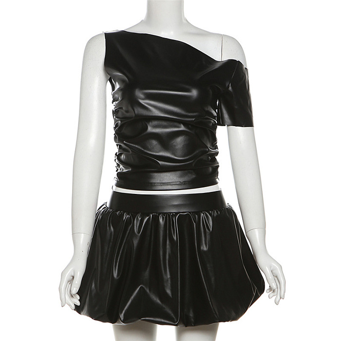 SUPER WHOLESALE |  Asymmertrical Shoulder Skirt Set