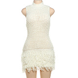 SUPER WHOLESALE | Off Shoulder Knitted Dress with Fringes Bottom