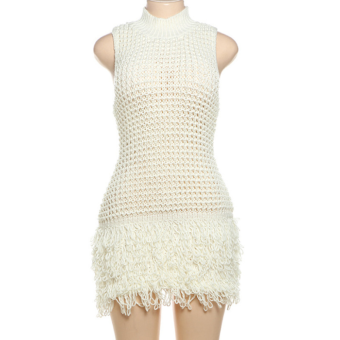 SUPER WHOLESALE | Off Shoulder Knitted Dress with Fringes Bottom