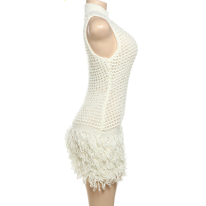 SUPER WHOLESALE | Off Shoulder Knitted Dress with Fringes Bottom
