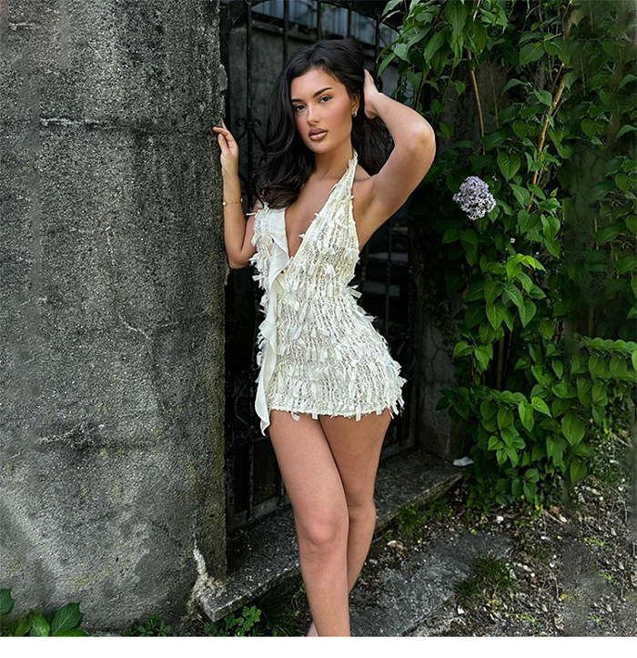 SUPER WHOLESALE | Halter Plunging Neck Mini Dress