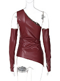 SUPER WHOLESALE | Pu Material One-shoulder Vest with Gloves
