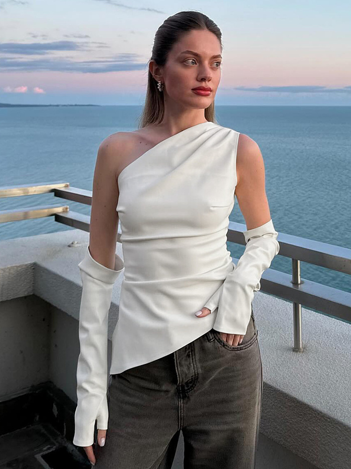 SUPER WHOLESALE | Pu Material One-shoulder Vest with Gloves