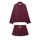 SUPER WHOLESALE | Pleated Mini Skirt with Jacket Top in Wine Red