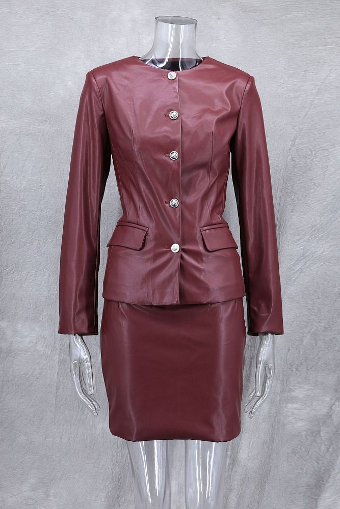 SUPER WHOLESALE | Pu Material Skirt Set