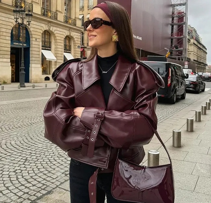 SUPER WHOLESALE | Lantern Sleeve Pu Jacket Top