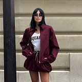 SUPER WHOLESALE | Pleated Mini Skirt with Jacket Top in Wine Red