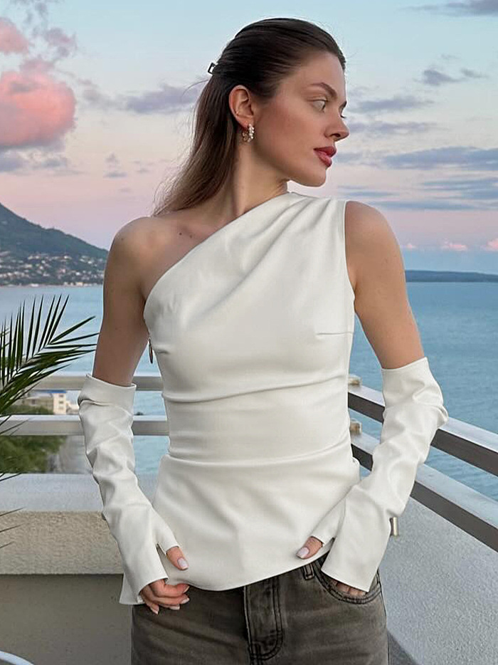 SUPER WHOLESALE | Pu Material One-shoulder Vest with Gloves